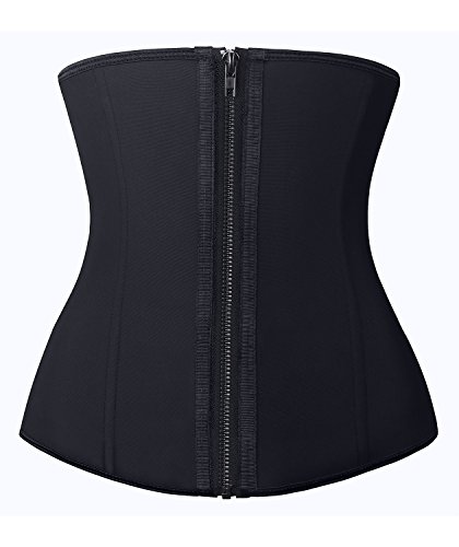 Yianna Women Zip&Hook Latex Waist Training Corsets/Cincher Sport Girdle Underbust Hourglass Body Shaper, Ya2219-Black-L #TOP1