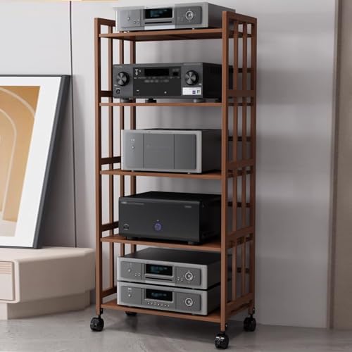 Home Mobile Audio Component Cabinet Rack, 2 3 4 5 Tier AV Media Stand with Height-Adjustable Shelf, Bamboo Stereo Entertainment Equipment Organizer(Color:5 Tier-158cm/62.2in,Size:W-70cm/27.5in)