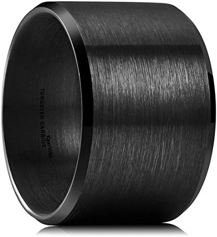 King Will BASIC Men Wedding Black Tungsten Ring 15mm Matte Finish Beveled Polished Edge Comfort Fit 11