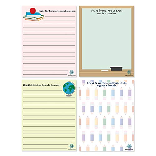 KAPTAN Funny Notepads - Teacher Themed, Notepad for Classroom Organization, Daily Planner, Desk Organizer, Colorful, Fun Sticky Notes, Track Student Assignments, Schedules, and To-Do Lists