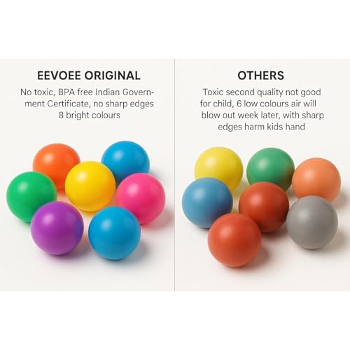 Image of EEVOVEE, 50 Pcs 8 cm Big Large Size Soft Safe Multi Colour Plastic Pool Balls for Kids, Soft Balls for Kids.BPA-Free and Non-Toxic Plastic Balls for Kids ISI 9873 Safety Certified