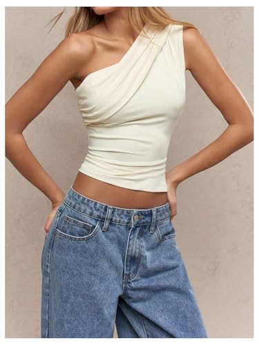 Milumia Women's One Shoulder Ruched Tank Top Sleeveless Going Out Tops Clubbing Party4