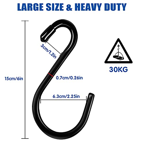 Bolatus 6 Stück S Haken Groß 6in/15CM Belastbar bis 30KG S-förmige Hängehaken Schwarz Schwerlast Metallhaken Anti-Rost Haken für Küche Badezimmer Schlafzimmer Büro Edelstahlhaken - Image 3
