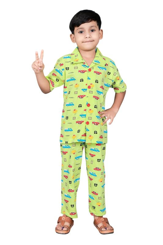 Cotton Night Suit Set | Full Sleeve Printed Shirt & Pajama Sleepwear | Soft Comfortable Nightwear Night Dress for Kids Inf...