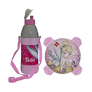 CELLO Tiffy Gift Set Insulated Lunch Box 460ml with Stainless Steel Inner & Plastic Water Bottle 400ml (Tinker Bell), Pink