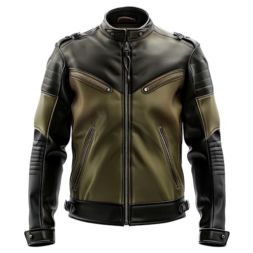 Chaqueta biker hombre verde oliva y negro miniatura 1