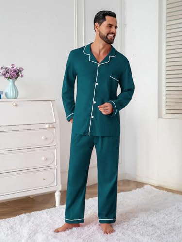 Image of QZH.DUAO Mens Pajama Set 100% Cotton Long Sleeve Button Down PJs