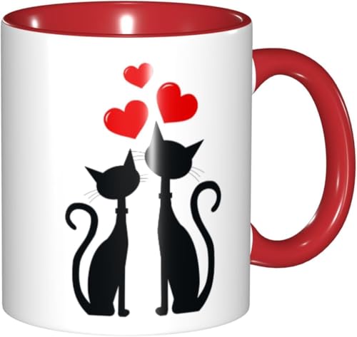 マグカップ 黒猫 猫柄 ネコ柄 ハート コーヒーカップ 陶器 330ml おしゃれ 可愛い 食器 コップ 耐熱 電子レンジ対応 お茶 ミルク 大容量 軽量 オフィス 家用 誕生日 記念日 プレゼント 箱入り