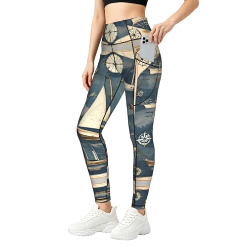 Leggings náuticos de mapa para mujer pantalones elásticos de entrenamiento cómodos