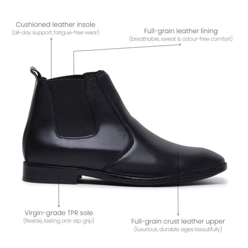 Image of HAYES LONDON Chelsea Boots For Man | Genuine Leather High-Top Slip-On Shoes | Comfortable Formal Shoes for Men | Stylish Office, Party & Casual Wear Fashion Boots