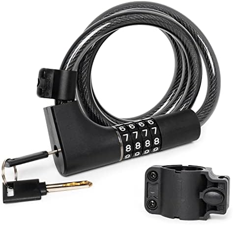 OLYWAN 4FT Cable Lock with Combinition and 2 Keys Anti-Theft Bike Code Lock with Mounting Bracket for Mountain Bicycle Motorbike Gate