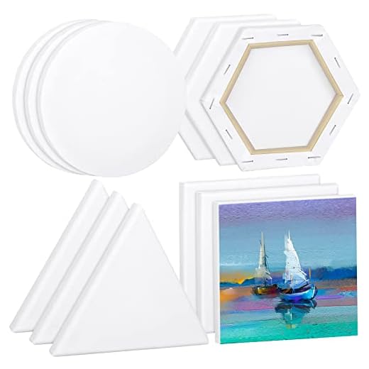Aodaer 12 Pieces Stretched Canvas Blank Painting Canvas Panel Artist White Canvas Boards Triangle Square Hexagon Round Shape Canvas Frame for Acrylic Pouring Oil Painting, 6 Inch