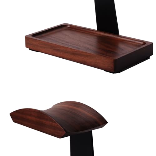 Image of Walnut Headphone Stand, Wooden Headset Stand for Desk, Wood Gaming Headphone Holder with Storage Base for Airpod max, Bose, Razer, Sennheiser, Jabra, JBL, AKG, Vintage Gift for Men, Black