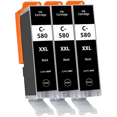 3 Supply Guy ink cartridges XXL compatible with Canon PGI-580 PGBK Black Pixma TR7500 TR7550 TR8500 TR8550 TS6100 TS6150 TS6151 TS6300 TS6350 TS8100 TS8150 TS8151 TS8152 TS8350 TS9100 TS9150 TS9155 Cover