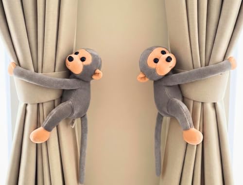 Image of Tickles 2 Pcs Monkey Soft Plush Toy Curtain Tiebacks Holder Clip for Children Living Room Decoration Accessories Window Curtain Decoration (Size: 28 cm Color: Grey)