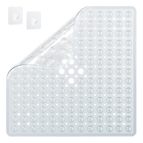 SRIWATANA Duschmatte rutschfest Antirutschmatte Dusche 53x53cm inkl. 2 Haken, Duscheinlage Duschteppich BPA Frei Shower Mat Non-Slip Schimmelresistent & Maschinenwaschbar, Transparent