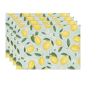 Artoid Mode Blue Lemon Flower Floral Summer Placemats Set of 4,12×18 Inch Seasonal Spring Table Mats for Party Kitchen Dining Decoration