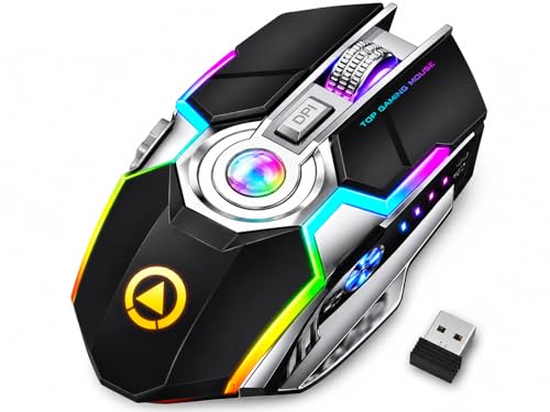Ratón inalámbrico ergonómico y silencioso con luces RGB para jugar sin interrupciones en PC