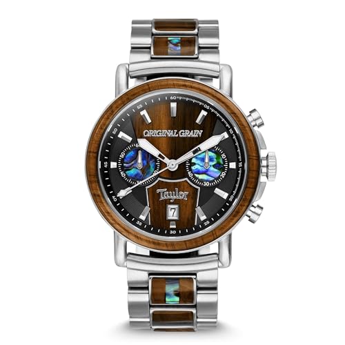 Original Grain Limited Edition Ebony Taylor Guitar Chronograph 44mm Mens Watch - Stainless Steel & Ebony Wood Sapphire Crystal Water Resistant 10ATM - Luxury Dress & Casual Wrist Watch for Men