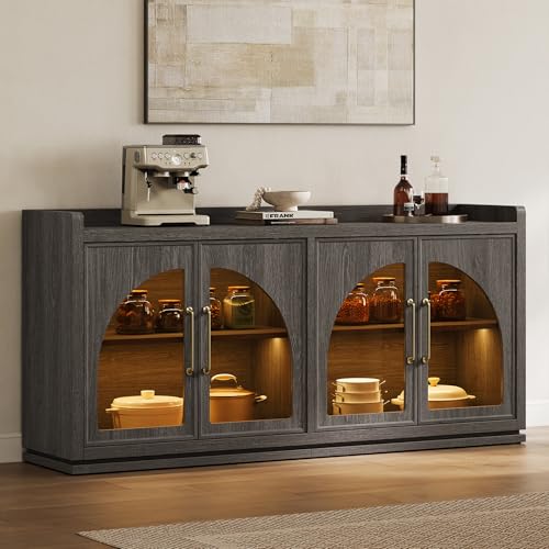 SICOTAS Sideboard Buffet Cabinet with Storage and LED Lights-Modern Credenza Storage Cabinet with...