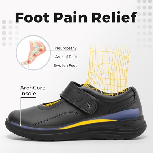 FitVille Wide Mary Jane Flats for Women Orthopedic Diabetic Dress Shoes Lightweight Vegan Leather Walking Shoes with Arch Support3