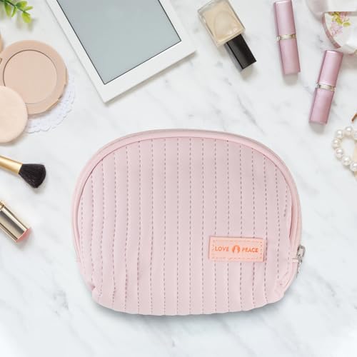 Small-Makeup-Bag-Makeup-Pouch-Cute-Cosmetic-Bag-PU-Leather-Make-Up-Bag-Toiltery-Bag-for-Women-Makeup-Travel-Bag-Skincare-Brush-Organizer-Bag-Travel-Essentials-Pink