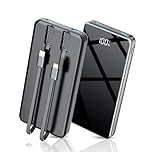 Power Bank with Built in Cables, 25000mAh Portable Charger Fast Charging 5 Output 2 Input with LED Display Slim External Battery Pack Compatible with Cellphones Tablets and More