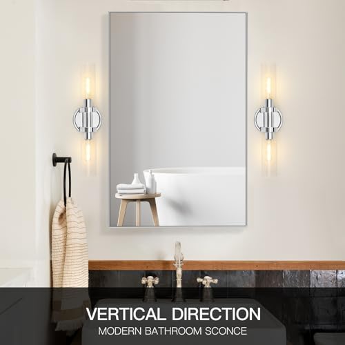 Image of Chrome Bathroom Light Fixtures,Modern Bathroom Wall Sconces,Metal Wall Sconce with Clear Glass Shade,Modern Wall Light Up and Down Wall Mount Lamp for Bedroom,Living Room,Hallway,Kitchen