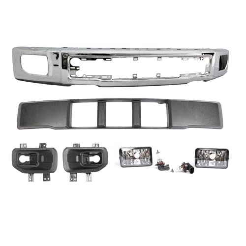 PENSUN Steel Front Bumper Set for 2015 2016 2017 Ford F150 Chrome One Piece Bumper with Fog Light Grille Trim Panel FO1002422