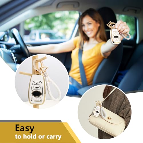 Image of Key Fob Cover for Subaru, Rhinestone Loop Keychain Case, Gold Edge