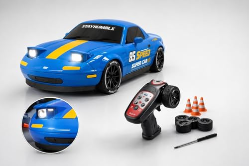 Image of ROYAL CELLAR RC Drift Car 1:24 Scale 4WD | 20KM /H High-Speed Remote Control Car with LED Lights | 2.4GHz Rechargeable Drift Racing Car with Extra Tires & Cones | Birthday Gift Boys & Girls (Red /Green)