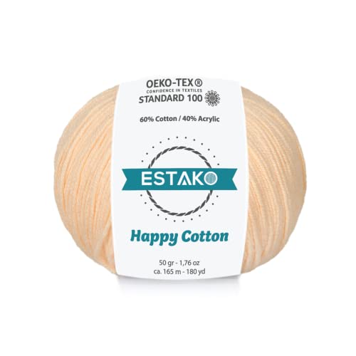 Estako Happy Cotton, 60% Cotton 40% Acrylic Yarn, Soft, Fine/Sport