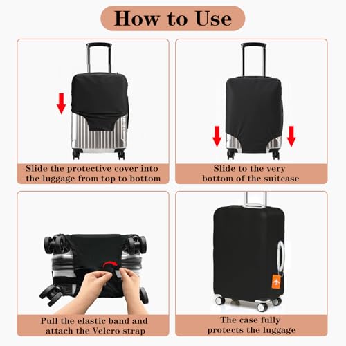 Kofferschutzhülle L, Elastische Koffer Cover für 26-28 Zoll, Waschbar Kofferhülle L Schwarz Koffer Abdeckung, Reise Kofferüberzug Schutzhülle mit 2 Gepäckanhängern für Reisegepäck, Trolleys und Koffe