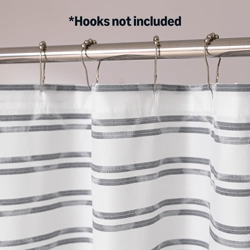 Image of Amazon Basics Geometric Jacquard Fabric Shower Curtain for Bathroom, Lightweight, Waterproof and Washable, 72 inch W x 84 inch L, Grey Striped