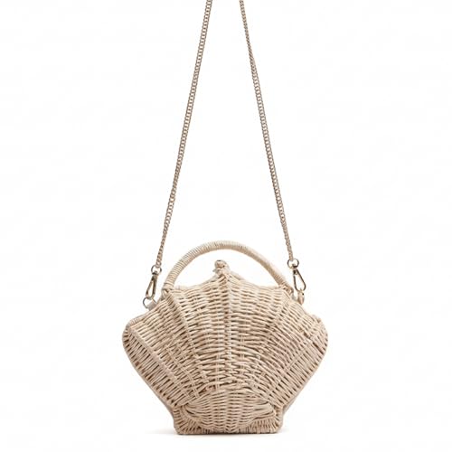 Sac à main en coquillages pour femme avec bandoulière ajustable et rotin tissé de vacances