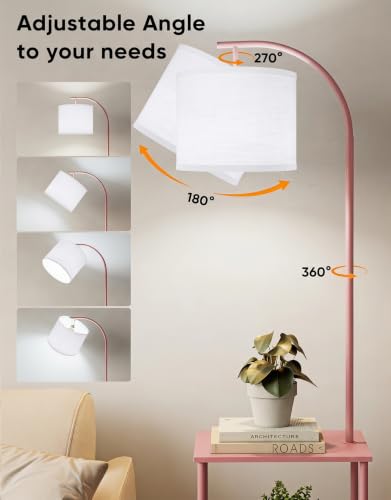 Image of PARTPHONER Floor Lamp with Table, Night Stand with Lamp, Narrow Side Table with 3CCT LED Bulb, Small Coffee Table, Modern End Table with Storage Shelves for Living Room Bedroom Home Decor Pink