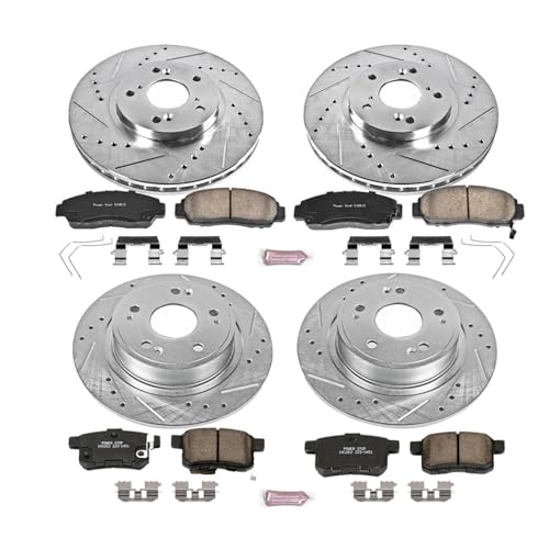 Image of PowerStop Z23 Performance Brake Pad & Rotor Kit Front & Rear K5391 | Honda Accord, Acura TSX Carbon Fiber Ceramic Brake Pads + Drilled & Slotted Rotors