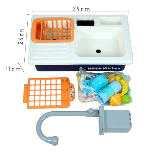 Image of PLUSPOINT Kids Play Kitchen Sink Toys Pretend Play Automatic Faucet Recycling Water Dish Rack Cooking Pot Pan Utensils Set Accessories Play Food Toddler Toy for Boys and Girls Age 3 Years+
