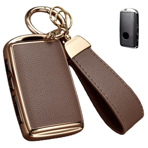 Axtrulix Key Fob Cover for Mazda Upper Leather + Soft TPU Key Cover Case Shell for 3 6 CX-5 CX-9 CX-30 CX-50 CX-70 (2019-2025) (Brown)