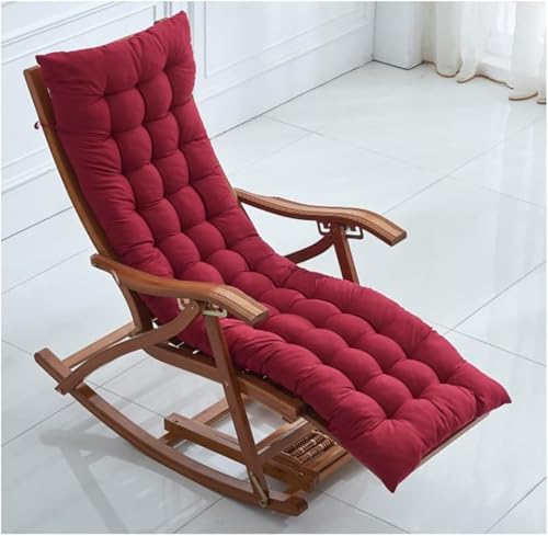 Hueyaus折りたたみロッキングチェア ロッキングチェアクッション/リクライニングクッションラウンジチェアシートクッションレジャーチェアソフト背もたれノンスリップソファクッション厚さ8cm 滑り止め効果が高く、ソファの周りで安定しています (レッド,48