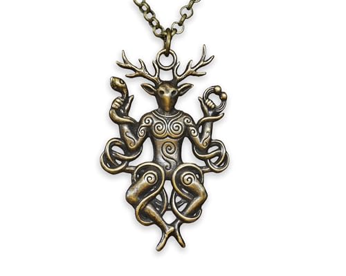 Pendentif cerf viking laiton et collier celtique renaissance Baldur