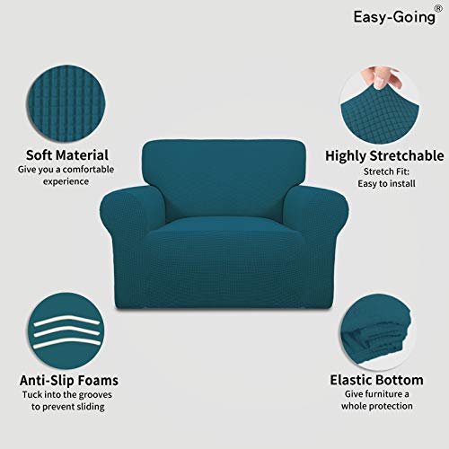 Image of Easy-Going Stretch Oversized Chair Sofa Slipcover 1-Piece Couch Sofa Cover Furniture Protector Soft with Elastic Bottom for Kids Spandex Jacquard Fabric Small Checks Peacock Blue