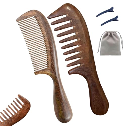 ウォルナットヘアコーム、2024年新ウォールナットウッドヘアコーム、木製ワイド歯コーム、ハンドル付き天然木製コーム、ウォールナットヘアブラシ、女性用男性用ハンドメイドコーム、静電気防止コーム(タイプA+b)