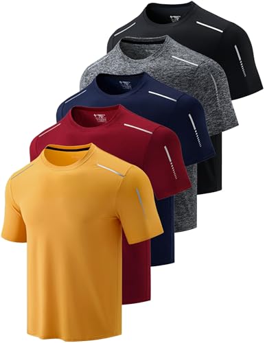 La Mejor Selección de Gris Jaspe - los preferidos. 48 Paquete de 5 camisetas activas de secado rápido con cuello redondo para hombre, camisetas de manga corta para correr, gimnasio, entrenamiento, a granel, Azul...
