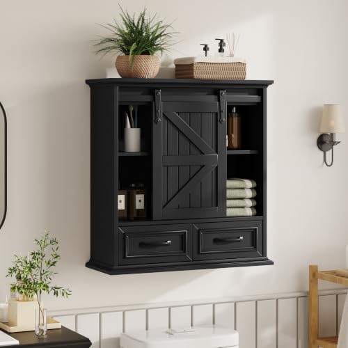 Image of Bathroom Wall Storage Cabinet with 2 Drawers,Floating Medicine Cabinet