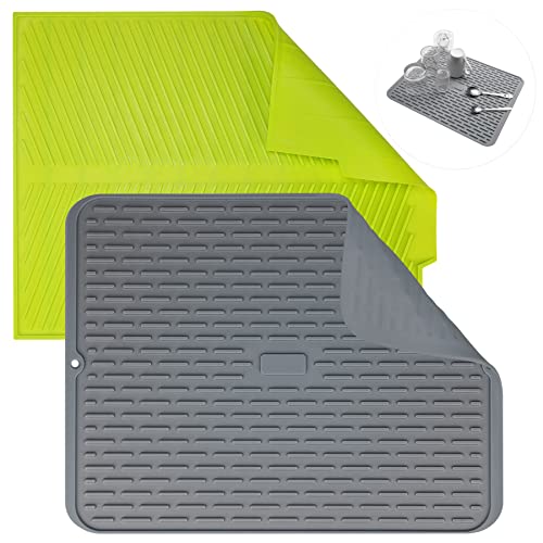 Aschef 2x Alfombrilla Silicona de Cocina Escurreplatos Plegable Enrollable, Sin BPA Resistente al Calor y Antideslizante, Escurridor Estera de Secado para Cocinar Cubiertos Plato Vajilla Fruta Verdura