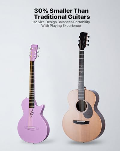 Image of Enya Nova Go Carbon Fiber Travel Acoustic Guitar | 1 /2 Size Lightweight Moisture-Proof Guitara | Adult & Beginner Portable Guitar with Gig Bag & Accessories (Purple)