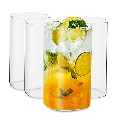 LUXU Drinking Glasses 27 oz Thin Square Set of 4 Elegant Bar Glassware For Water Juice Beer Drinks and Cocktails and Mixed Drinks Lead-Free Glass Glass Drink Tumblers
