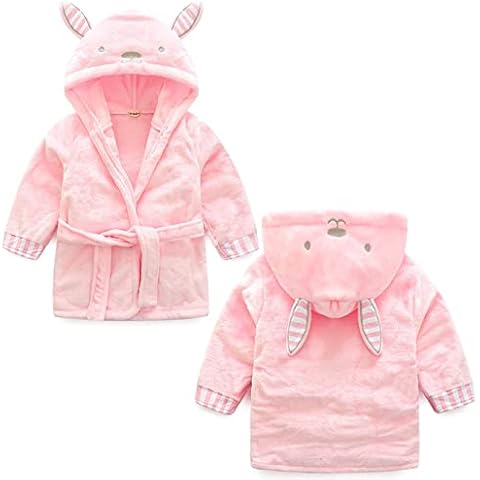 WYTbaby Baby Bademantel, Unisex Bademantel Baby Mädchen, Kleinkinder Kids Bademantel mit Kapuze Kapuzenbademantel Kapuzenhandtuch Niedlichen 4-5 Jahre,Rosa Cover