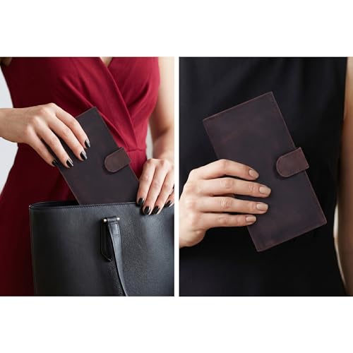 Image of Oak Leathers Checkbook Cover Slim Minimalist For Men with RFID Blocking Credit Card Holder Wallet (Mocha)